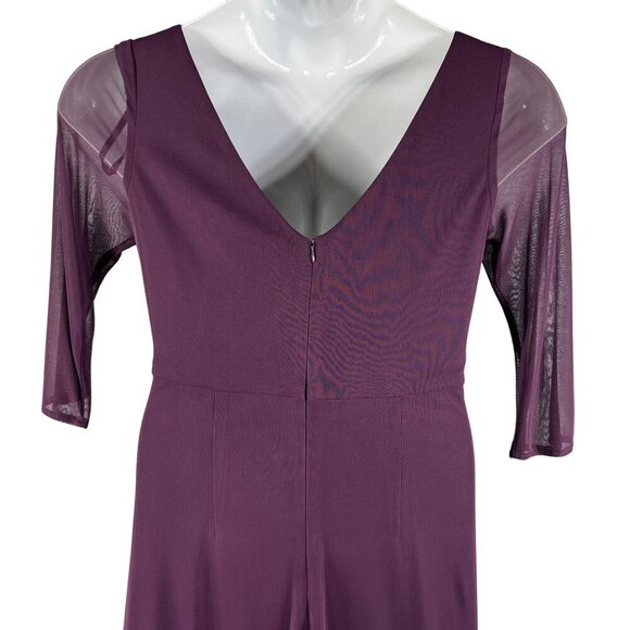 Alex Evenings Size 10 NWT Eggplant Dress Ruched Waist 3/4 Sleeves Sheer Wedding - Picture 9 of 16